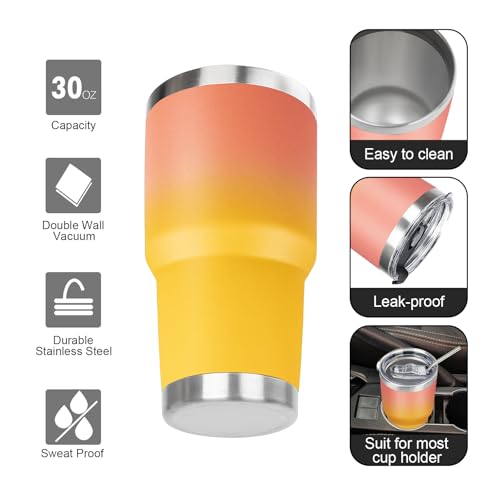 30 oz Tumbler with Lids and Straws Double Wall Vacuum Insulated Tumbler,Stainless Steel Leak-proof Tumbler Cup Powder Coated Travel Coffee Mug for Cold and Hot Drinks,Gardient Purple-Sunrise,2 pack - color: Gardient Purple-Sunrise, size: 30 Ounces