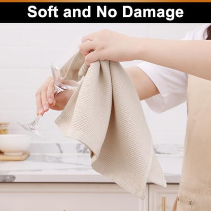 Homaxy 100% Cotton Waffle Weave Kitchen Towels, 4 Pack, Beige | Soft and Absorbent Dish Towels, 16 x 26 Inches Quick Dry Hand Towels - color: Begie, size: 16 x 26 - 4 Pack