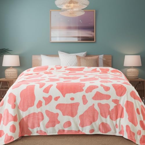 Richave Fleece Cow Print Blanket for All Season - Premium Lightweight Anti-Static Pink and Ivory Twin/Twin XL Size Extra Long Blankets,Bedroom Decor 66" x 90"(Pink Cow) - color: Pink Cow, size: Twin (90-Inch-by-66-Inch)