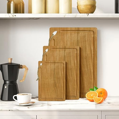 Acacia Wood Cutting Board Set of 3, Wooden Chopping Boards, 15x10" | Large Wooden Chopping Boards for Meat, Vegetables, Cheese & Charcuterie, Heavy Duty - color: Natural, size: 15x10"