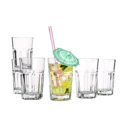 Vikko Drinking Glasses, 9 Ounce Glass Cups, Durable Glasses Drinking Set of 6, Stackable Water Glasses, Highball Glasses, Heavy Base Tumblers & Water Glasses, Dishwasher Safe Cups for Kitchen - style: 9 Ounce- Set of 6
