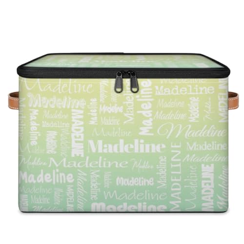 Storage Basket Custom Name, Personalize Keepsake Box, Yellow Green | Foldable Fabric Gradient Large Memory Bin with Handle Lid Lightweight Waterproof Dustproof, 14"L x 10.2"W x 10.4"H - color: Option 25