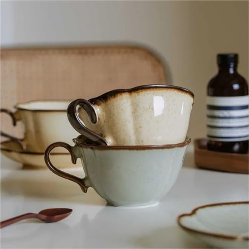 Ceramic Afternoon Tea Cup And Saucer Set, Home Cafe, Office Teaware, Coffee Mug With Handle, Novel Gift, 240ml(Color-A) - color: Color-a