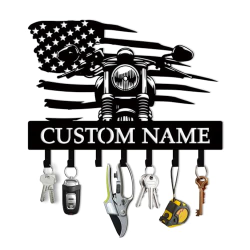 Personalized Motorcycle Key Holder Wall Mount, Custom Name Metal Key Holder, Coat Hooks, Jacket Hanger Organizer, Home Decor for Garage Entryway Office, Motorcycle Gifts Color03 - color: Color03