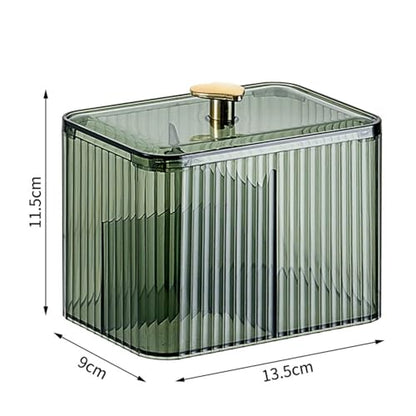 Qtips Holder Bathroom Container,3-Section Cotton Ball/Swabs Dispenser,3 Grids Apothecary Jar Organizer, Cosmetics Storage for Vanity