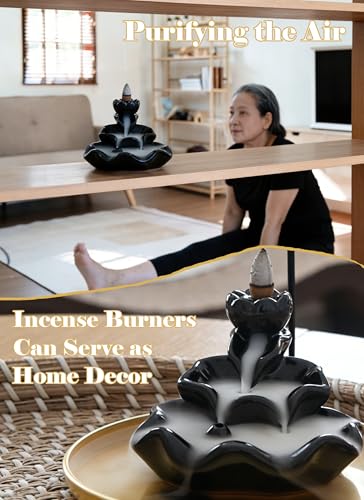 Waterfall Incense Burner, Backflow Incense Holder Lotus Ceramic Censer Cones Sticks Porcelain Holder for Aromatherapy Cones Relaxation, Purification, Meditation, Yoga