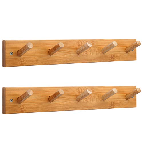 WEBI Coat Rack Wall Mounted,16" Hole to Hole,Coat Hanger Wall Mount with 5 Hooks for Hanging Coats,Hook Rack Peg Rail for Hats,Jacket,Clothes,Towels,Natural,2 Packs - color: Natural, size: 17 inch(2 Packs)