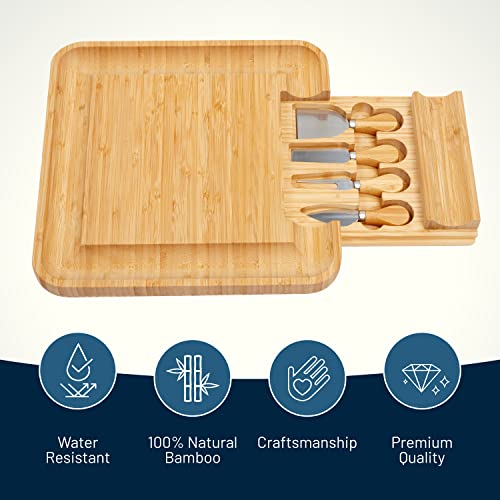 Bamboo Cheese Board and Knife Set with Slide-Out Cutlery Drawer | Charcuterie Boards Set & Cheese Platter - Birthday Gifts for Women, Wedding Gifts for Couples , Bridal Shower Gifts - style: Cheese Board Set2