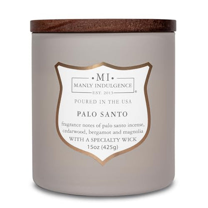 Manly Indulgence Palo Santo Scented Candles for Men, 15 oz Wooden Wick, Premium Soy Blend Wax, 60H Burn, Candles for Home Scented - Made in The USA - color: Palo Santo
