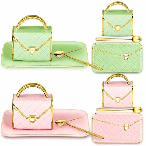 Zubebe 2 Set Coffee Mug Elegant Handbag Shaped Cup Modern Ceramic Purse Mug with Spoon and Saucer, 10oz Cute Creative Tea Cup for Woman Girls Gift (Light Green,Pink) - color: Light Green,Pink