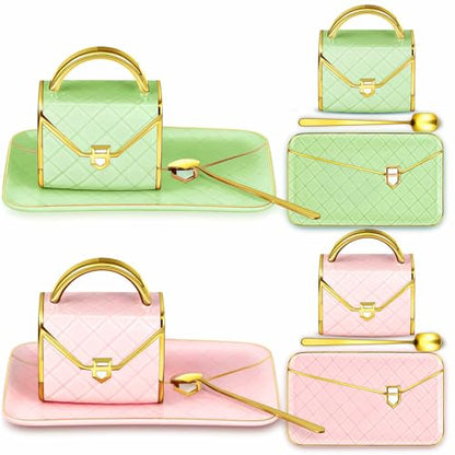 Zubebe 2 Set Coffee Mug Elegant Handbag Shaped Cup Modern Ceramic Purse Mug with Spoon and Saucer, 10oz Cute Creative Tea Cup for Woman Girls Gift (Light Green,Pink) - color: Light Green,Pink