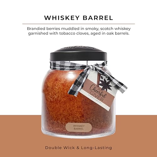 A Cheerful Giver - Whiskey Barrel - 34oz Papa Scented Candle Jar with Lid - Keepers of the Light - 155 Hours of Burn Time, Gift for Father's Day, Brown - size: 34 oz, style: Whiskey Barrel