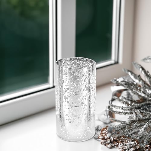 WGVI Hurricane Candle Holder Sleeve, W: 3", Ht: 6", Silver Speckled Glass Cylinder Open Both Ends, Chimney Tube Shade, 2 Pieces - color: Silver Speckle, size: 3x6"H