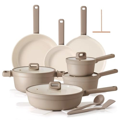 SENSARTE Ceramic Pots and Pans Set Nonstick, 20Pcs Cookware Set, Taupe | Non Stick Ceramic Coating, Non-toxic Healthy Kitchen Cooking Set, Induction Compatible, Dishwasher Safe, PFAS/PTFE/PFOA Free - color: Misty Taupe