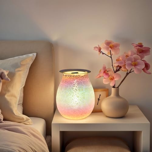 Handcrafted Crackle Glaze Electric Wax Melt Warmer, Smart Timer & Dimmable Candle Warmer Lamp, Flameless Wax Burner for Scented Wax Melts, 2-in-1 Aroma Lamp & Ambient Light, Home Fragrance Gift | Timed + Dimming - color: White Cracks