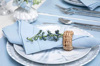 Solino Home 100% Linen Napkins Blue, Classic Hemstitch 20 x 20 in, Set of 4 | Cloth Napkins for everyday meals and hosting | soft plain weave, artisan crafted | Sky Blue | Pure Linen | OEKO-TEX Certified - color: 09: Sky Blue, size: 20" x 20" (Set of 4)