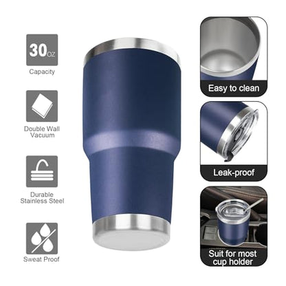 30 oz Tumbler with Lids and Straws Double Wall Vacuum Insulated Tumbler Cup,Stainless Steel Leak-proof Thermal Tumbler Powder Coated Travel Coffee Mug for Cold and Hot Drinks,Navy Blue - color: Navy Blue, size: 30 Ounces