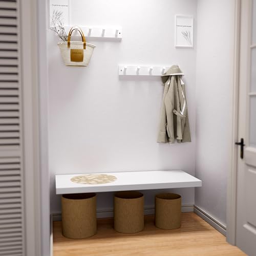 SKOLOO Coat Rack Wall Mount 17 inch, 5 Hooks, Bamboo, Shaker Style, White | Wooden hooks for wall, painted finish, 100-lb cap, entry/bath/bed, hanging backpack coat towel hat, 16" stud spacing - color: White, size: 17 inch