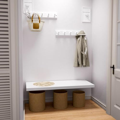 SKOLOO Coat Rack Wall Mount 17 inch, 5 Hooks, Bamboo, Shaker Style, White | Wooden hooks for wall, painted finish, 100-lb cap, entry/bath/bed, hanging backpack coat towel hat, 16" stud spacing - color: White, size: 17 inch