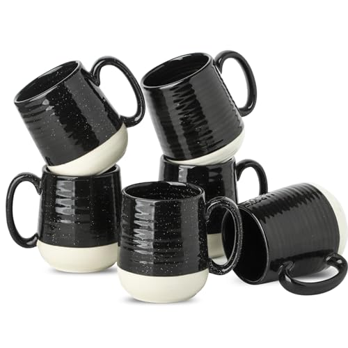 Hasense Coffee Mugs Ceramic, 15 oz Large Coffee Cups with Handle for Home and Office, Latte Mugs Set for Coffee, Tea, Hot Cocoa, Mocha, Black Coffee Cup Gift for Dad Mom, Dishwasher Microwave Safe - color: Black, size: Set of 6