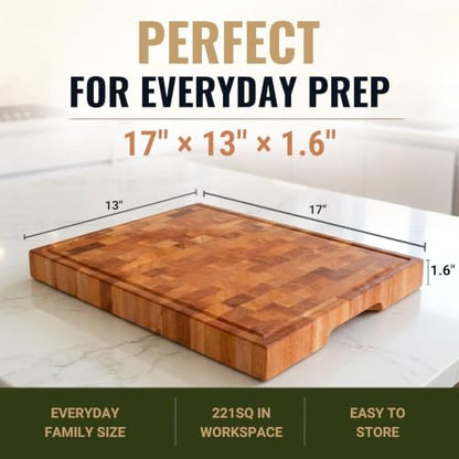SHUMARU Mahogany End Grain Cutting Board, 17×13×1.6 in – Handmade Butcher Block, Knife-Friendly, Juice Groove, Non-Slip Feet - color: Mahogany | End Grain, size: 17"L x 13"W