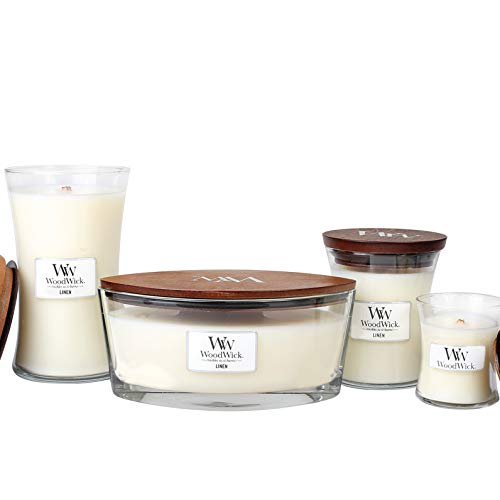 WoodWick Ellipse Scented Candle, Linen, 16oz | Up to 50 Hours Burn Time