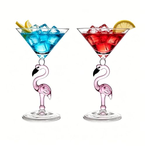 Creative Pink Flamingo Cocktail Martini Goblet Glass Cool Tableware Unique Bar Wine Set (2, 200ML cocktail glass)