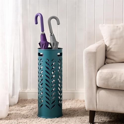 21 inch Heavy Duty Metal Umbrella Stand - Durable Storage Holder for Umbrellas - Indoor and Outdoor Use - Stylish and Modern Organizer for Entryways. (Blue Green) - color: Blue Green