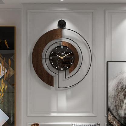 Modern Walnut Marble Dial Wall Clock, Large Wood Metal Frame Silent Non Ticking Wall Clocks for Living Room, Bedroom Decoration, Contemporary Home Wall Decor Gift Idea, 22 in - size: 1.Large(22 in)
