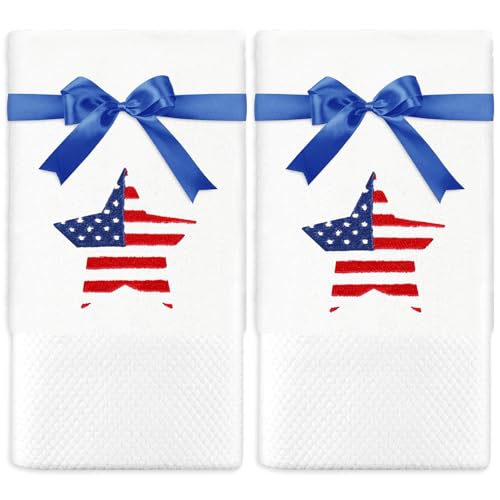 JarThenaAMCS 2Pcs Patriotic Hand Towels 4th of July Embroidered American Flag Star Cotton Bathroom Towel Independence Day 250th Anniversary Dish Towel for Drying Cleaning Cooking