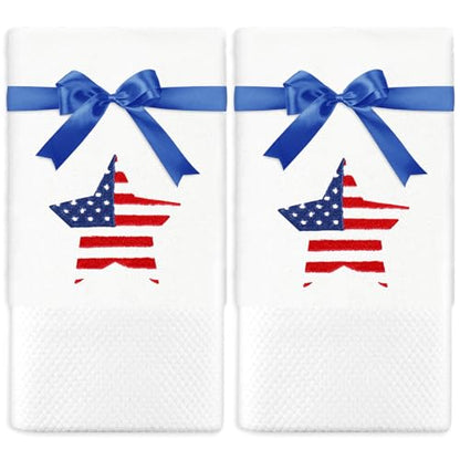 JarThenaAMCS 2Pcs Patriotic Hand Towels 4th of July Embroidered American Flag Star Cotton Bathroom Towel Independence Day 250th Anniversary Dish Towel for Drying Cleaning Cooking