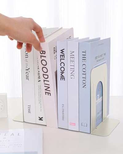 Honagu Bookends, Metal Book Ends, Bookends for Shelves, Book Holder Stopper for Heavy Books, /CDs/DVDs (1 Pair/2 Pieces, Milky White) - color: Milky White
