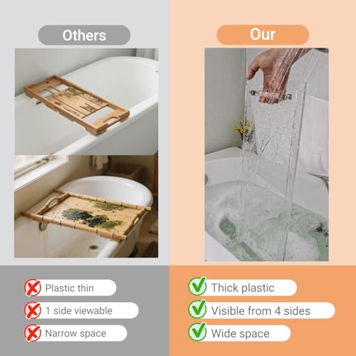42" transaprent Bathtub Caddy with Silver Handle for Luxury Bathroom - style: 42" Tray With Silver Handles