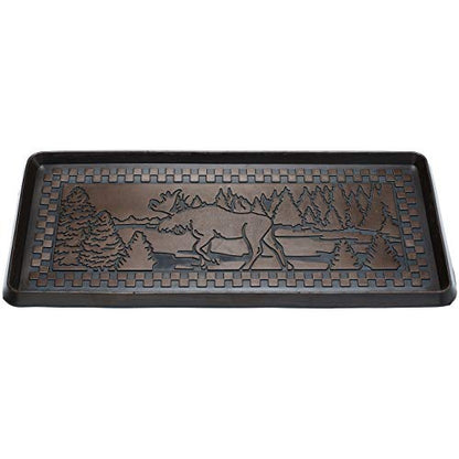 HF by LT Moose Scene Rubber Boot Tray, 32 x 16 inches, One-Piece Seamless Construction, Durable Vulcanized Rubber, Year Round Use Indoors or Outdoors, Bronze - color: Moose Scene