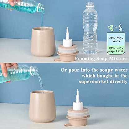Bosilunlife 12Oz Ceramic Foam Soap Dispenser for Bathroom Kitchen Counter | Premium countertop foam pump creates delicate dense foam, stable desktop placement, Khaki - color: Khaki