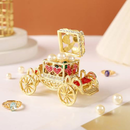 Retro Hollow out Carriage Trinket Box Small Jewelry Boxes Hand-Painted Christmas Gift for Women(Red) - color: Red