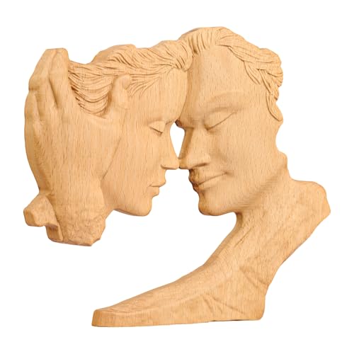 Wooden Kissing Couple Statue Home Decor Anniversary Wedding Gifts | 10 Inch, Handmade, Beechwood, Abstract Love Sculpture for Women Couple - color: B-wood, size: 10 Inch