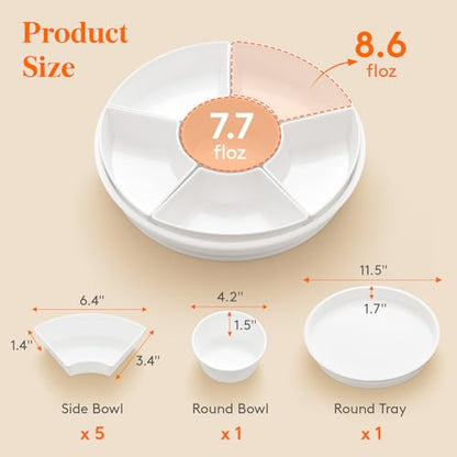 Lifewit Rotating Chips and Dip Serving Dish, Plastic Divided Serving Tray | 5 Section Veggie Tray for Party, Food Serving Platter for Entertaining, Lazy Susan Organizer for Fruit, Snack, Taco, Cheese