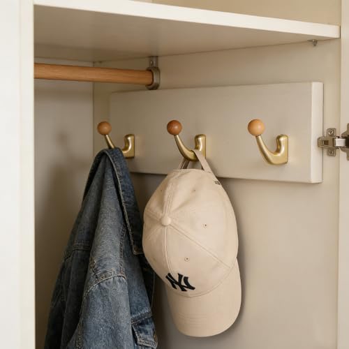 wall-Mounted Light Luxury Coat Hooks, Used for Hanging Coats, Hats, Scarves and Towels, Suitable for Entrance Halls, bathrooms and bedrooms (2, 7110Copper Wire Drawing + Beech Wood) - color: 7110Copper wire drawing + beech wood