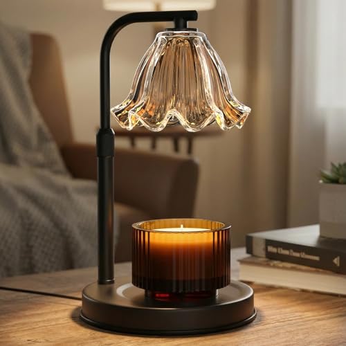 Flower Candle Warmer Lamp with Timer - Adjustable Height for Jar Candles | Metal and glass candle warmer with 4 brightness levels, 2/4/8-hour timer, adjustable 7.08-11.1 in pole and two 50W bulbs - color: New