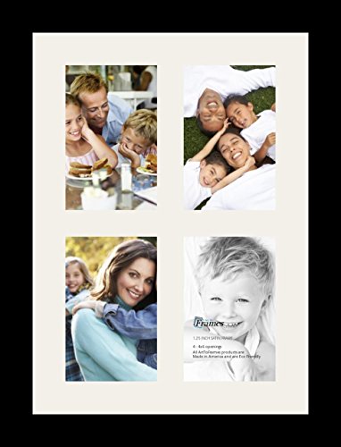 ArtToFrames Collage Photo Frame Single Mat with 4-4x6 Openings and Satin Black Frame. - color: 4 - 4x6 - (2378)