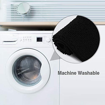 Standard 24"x21" U-Shaped Non-Slip Shaggy Chenille Toilet Contour Bathroom Rug with Water Absorbent, Black - color: Black, size: 24" x 21" (U-Shaped)
