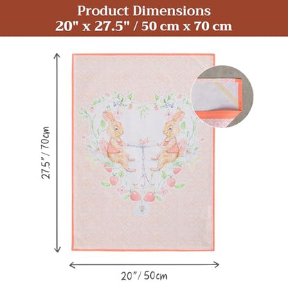 Maison d' Hermine Kitchen Towels Set of 3 Reusable 100% Cotton 27.50" x 20" | Cloth Tea Dish Towels Absorbent with Hanging Loop for Kitchen Dining Party Wedding Hotel Home Spring Summer - Bunny Party - color: 008 - Bunny Party