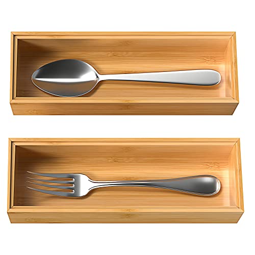 VeyFey Silverware Tray for Drawer, Stackable Kitchen Bamboo Drawer Organizer 9" x 3" x 2" Set of 2 - size: 9" x 3" x 2"