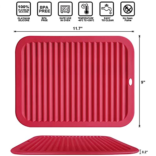 Walfos Silicone Trivets for Hot Pots and Pans - Heat Resistant Hot Pads for Kitchen Counter- Multi-Purpose & Versatile Trivet Mat - Long-Lasting & Flexible Silicone Hot Pad - style: 9x12in, 2 Red Rectangle