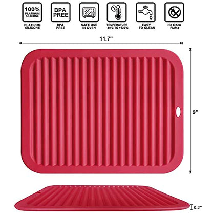 Walfos Silicone Trivets for Hot Pots and Pans - Heat Resistant Hot Pads for Kitchen Counter- Multi-Purpose & Versatile Trivet Mat - Long-Lasting & Flexible Silicone Hot Pad - style: 9x12in, 2 Red Rectangle