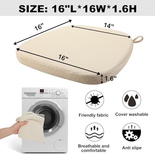 BUYUE Luxury 100% Pure Memory Foam Chair Cushion 1 Pack, Jacquard 16" U-Shape Comfortable Dining Chair Pad, Removable Slip Resistant Kitchen Chair Seat Cushion, (1 piece, Beige) - color: Beige