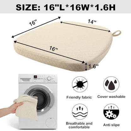 BUYUE Luxury 100% Pure Memory Foam Chair Cushion 1 Pack, Jacquard 16" U-Shape Comfortable Dining Chair Pad, Removable Slip Resistant Kitchen Chair Seat Cushion, (1 piece, Beige) - color: Beige