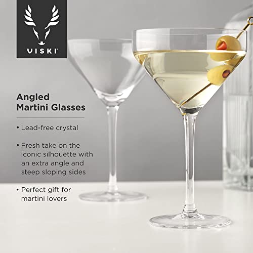 Viski Angled Martini Glasses, Premium Crystal Cocktail Coupe Glasses, Home and Bar Drinkware, Stemmed Cocktail Glasses, Perfect Cocktail Glass Gift Set of 2, 9oz - style: Angled Martini Glasses