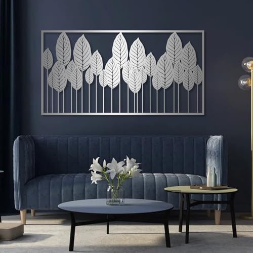 Aportif Metal Leaf Wall Art, Metal Leaf Wall Hanging, Plant Art, Leaves Decorations, Nature Artwork, Living Room Decor (Silver, 19x10in | 47x24cm) - color: Silver, size: 19"L x 10"W